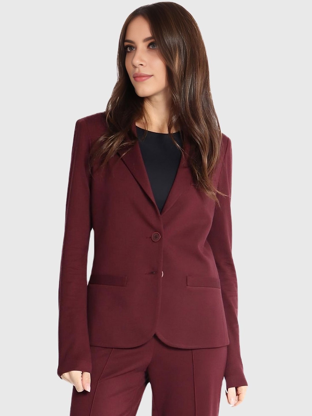 

BAESD Notched Lapel Collar Single-Breasted Blazer, Maroon