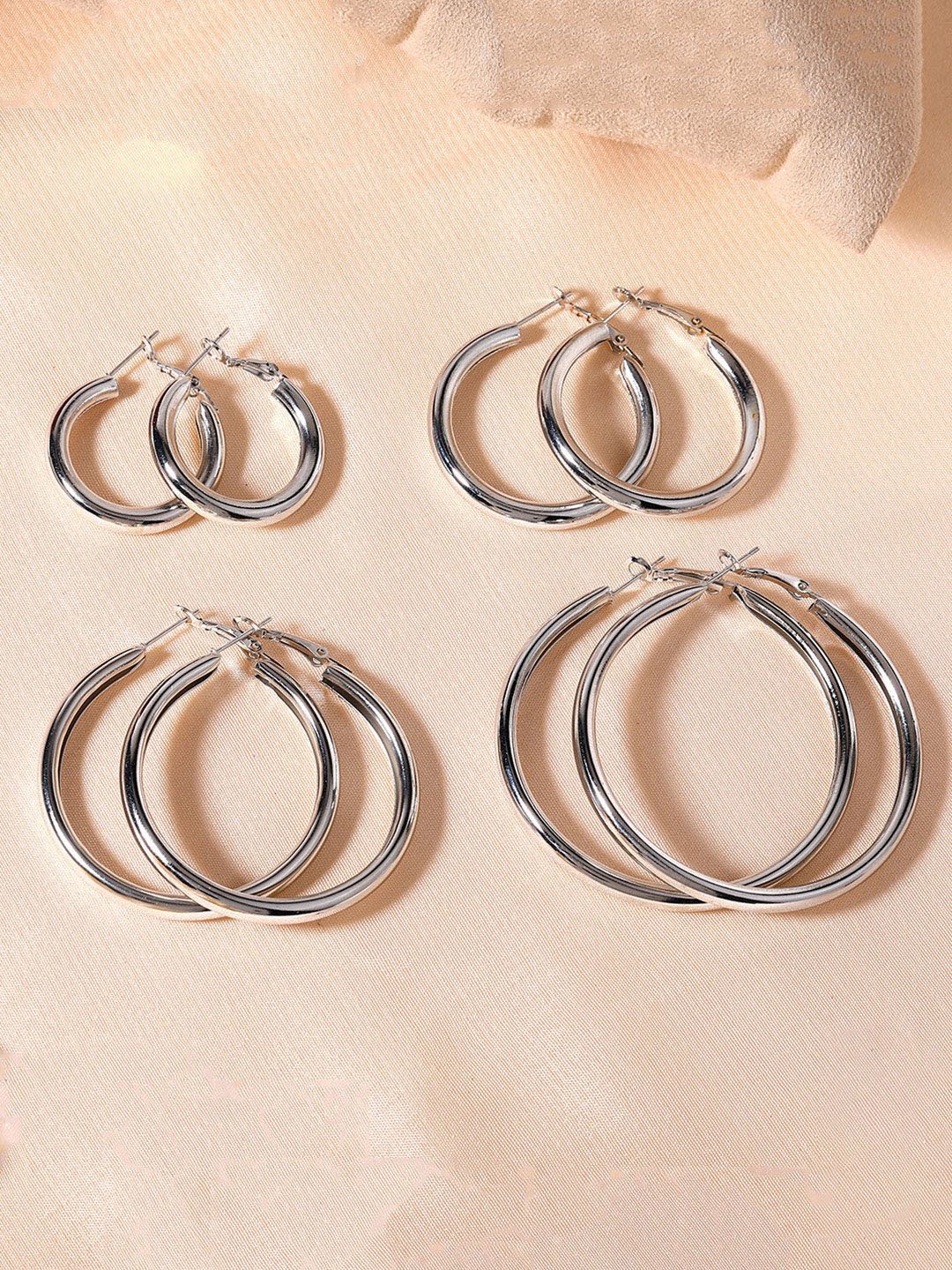 

Estele Set Of 4 Rhodium-Plated Circular Hoop Earrings, Silver