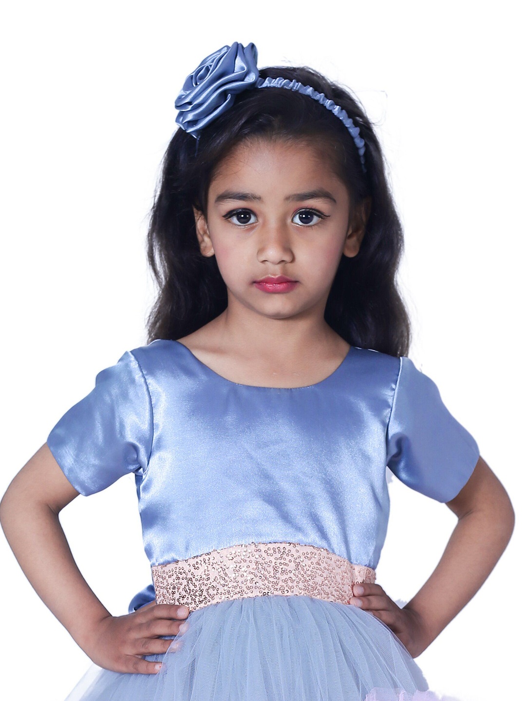 

Wish little Girls Embellished Sequined Net A-Line Party Dress, Grey