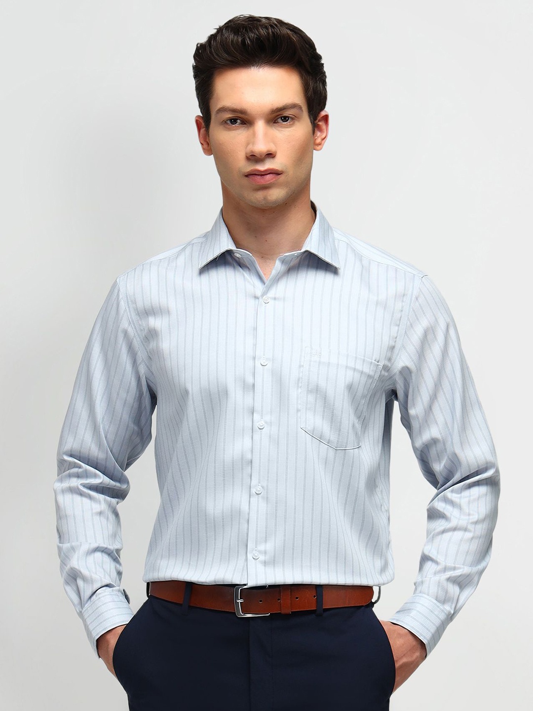

Arrow Men Classic Spread Collar Vertical Striped Cotton Formal Shirt, Grey
