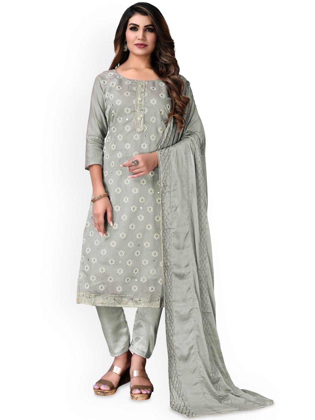 

Maroosh Ethnic Motifs Embroidered Unstitched Dress Material, Grey