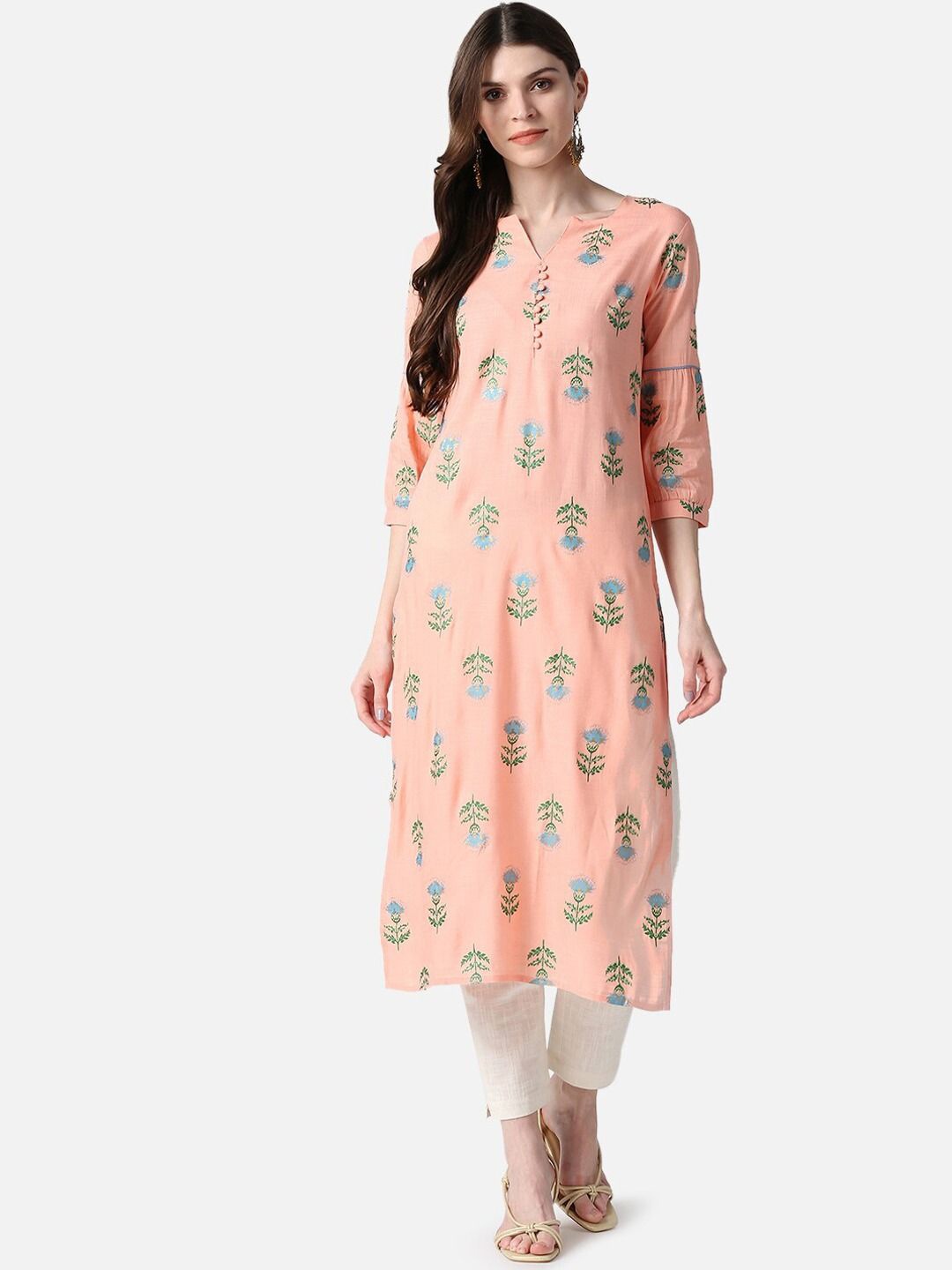 

AHIKA Floral Printed Cotton Straight Kurta, Pink