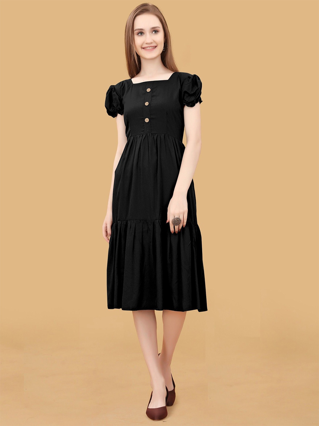 

Raiyani Enterprise Women Square Neck Fit & Flare Dress, Black