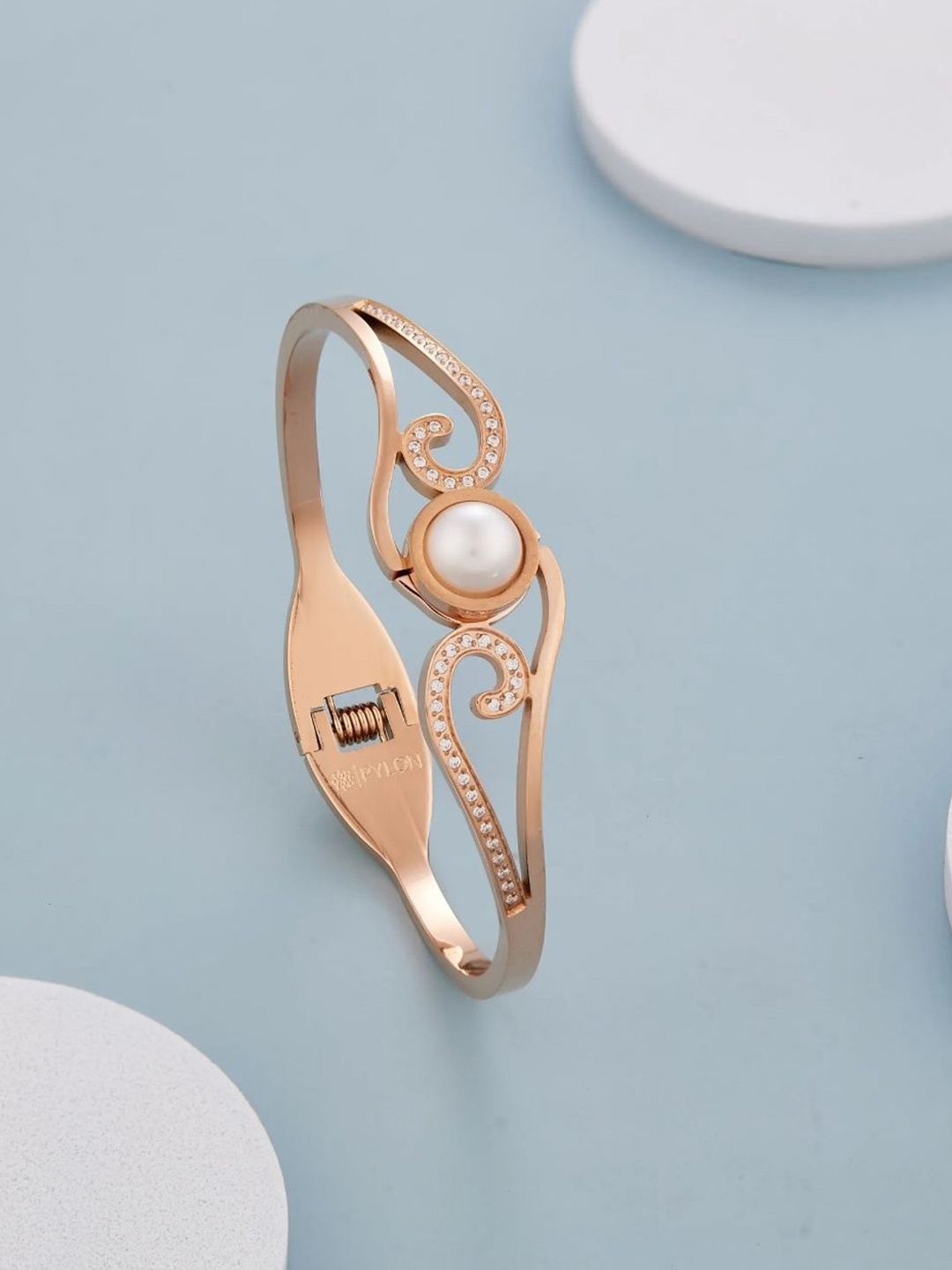 

PYLON Stainless Steel American Diamond Kada Bracelet, Rose gold