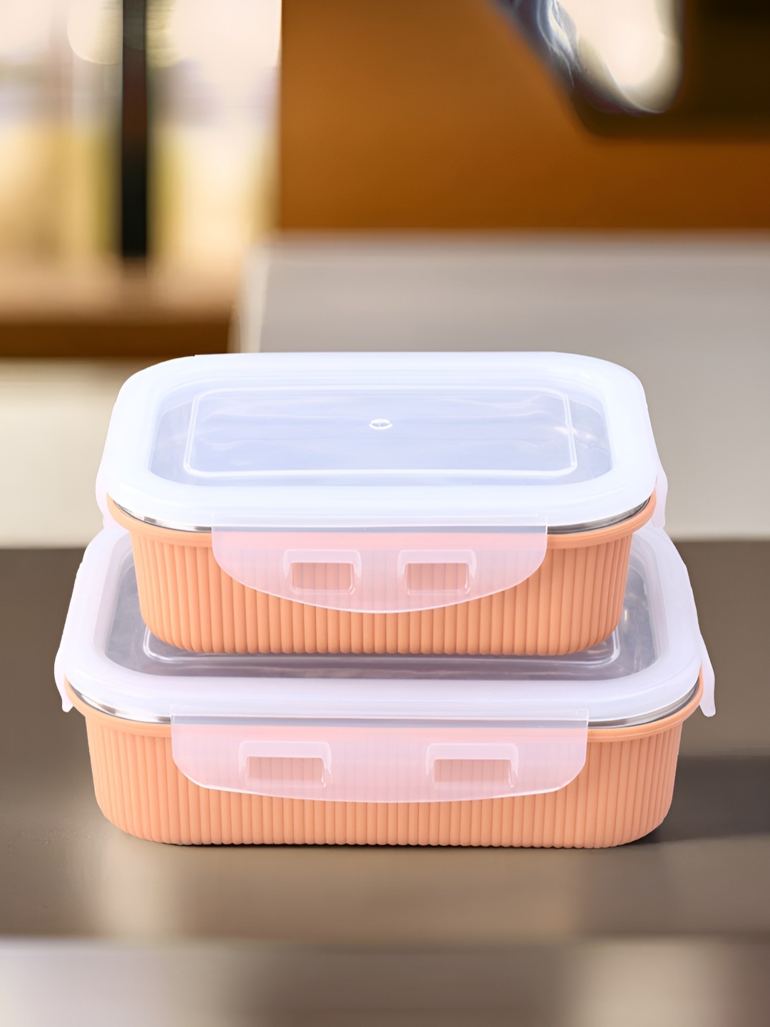 

UMAI Orange-Coloured 2 Pieces Stainless Steel Dishwasher Safe Lunch Box With Lid