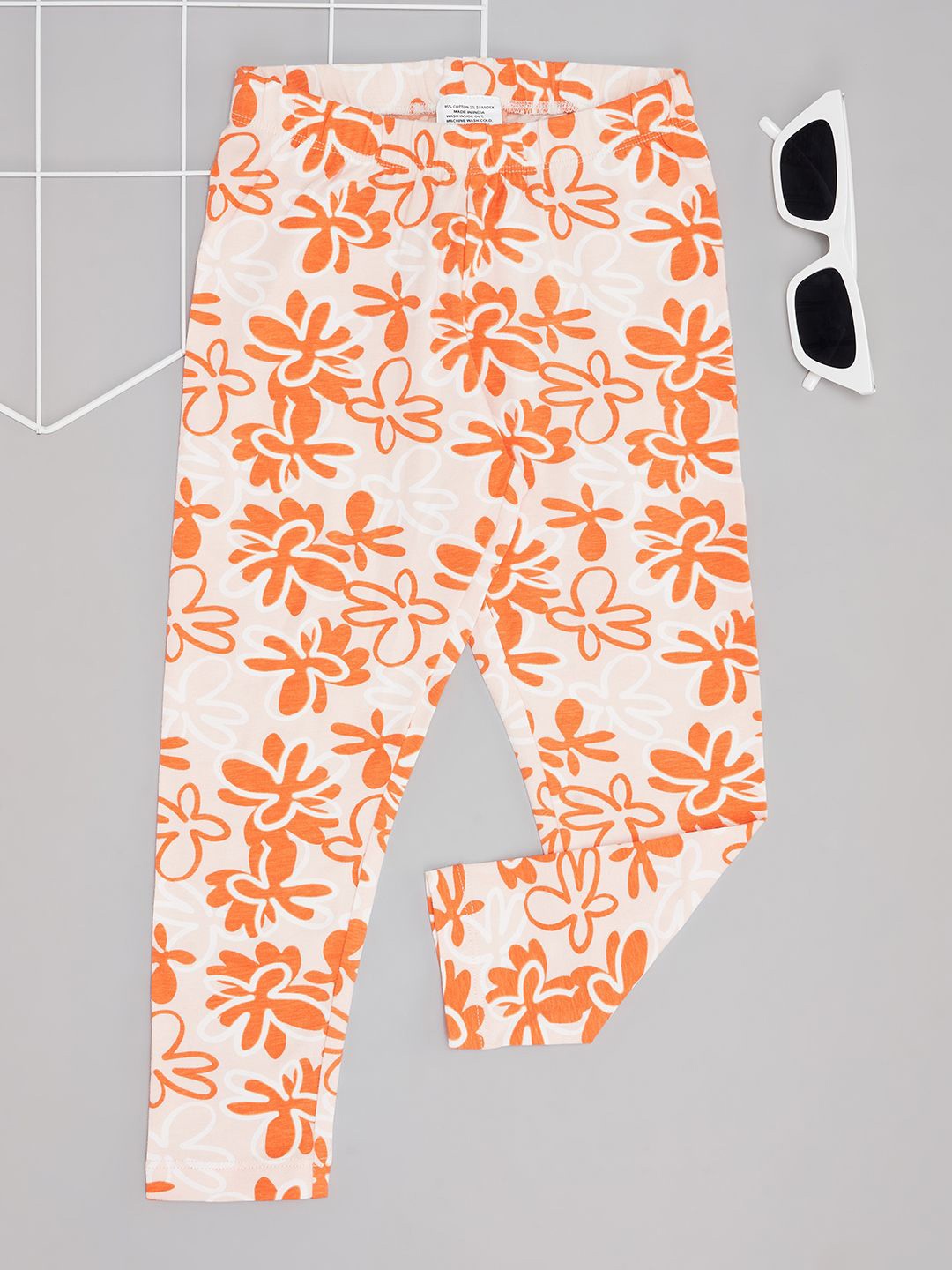 

Pantaloons Junior Girls Cotton Floral Printed Ankle-Length Leggings, Nude