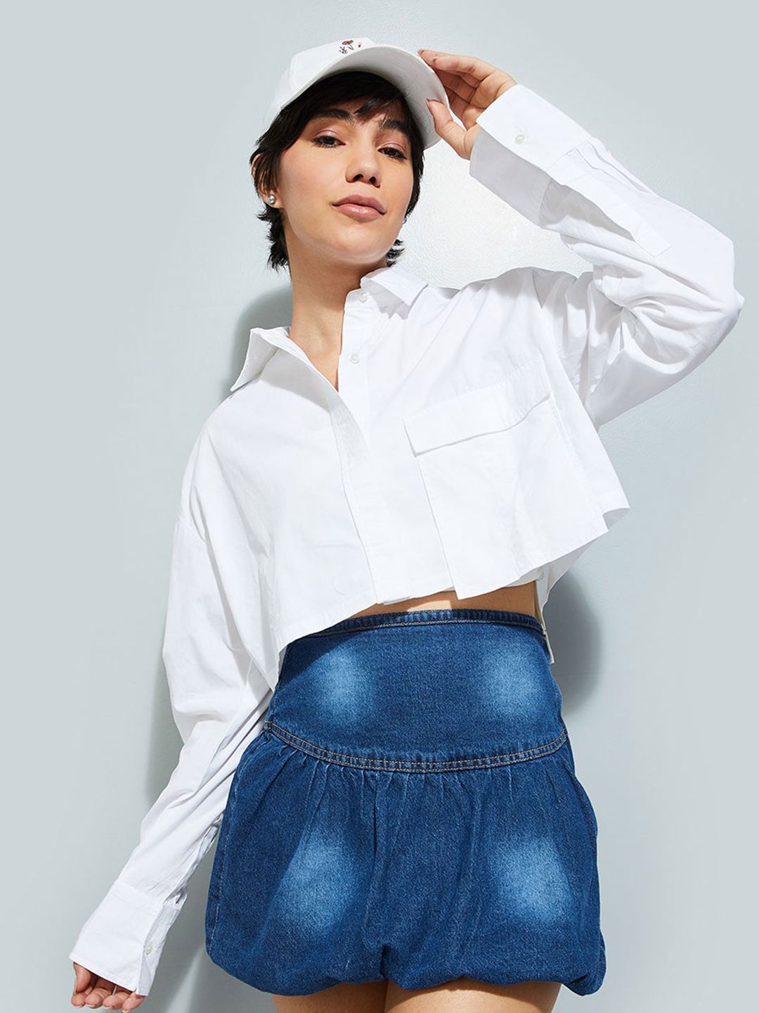 

max URB_N Women Solid Crop Shirt, White