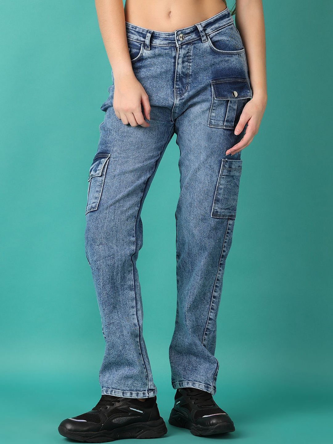 

V-Mart Women Straight Fit High-Rise Low Distress Heavy Fade Stretchable Jeans, Blue