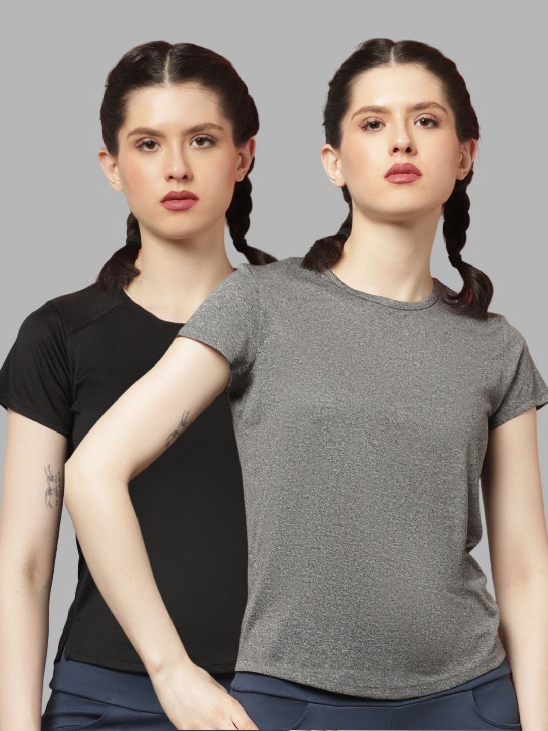 

Friskers Women Pack Of 2 Graphic Printed Round Neck T-shirts, Black