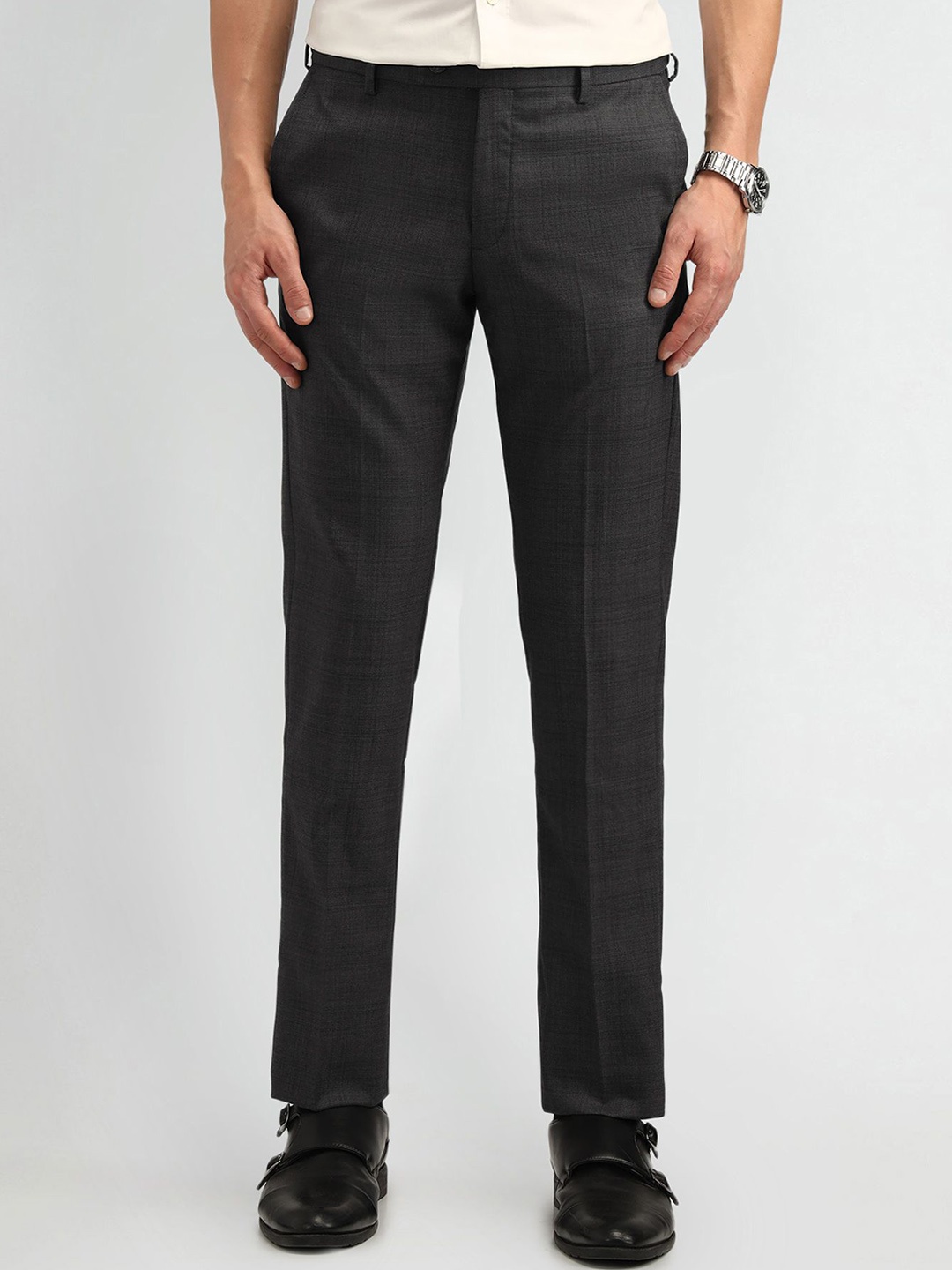 

Arrow Men Textured Urban Slim Slim Fit Trousers, Grey