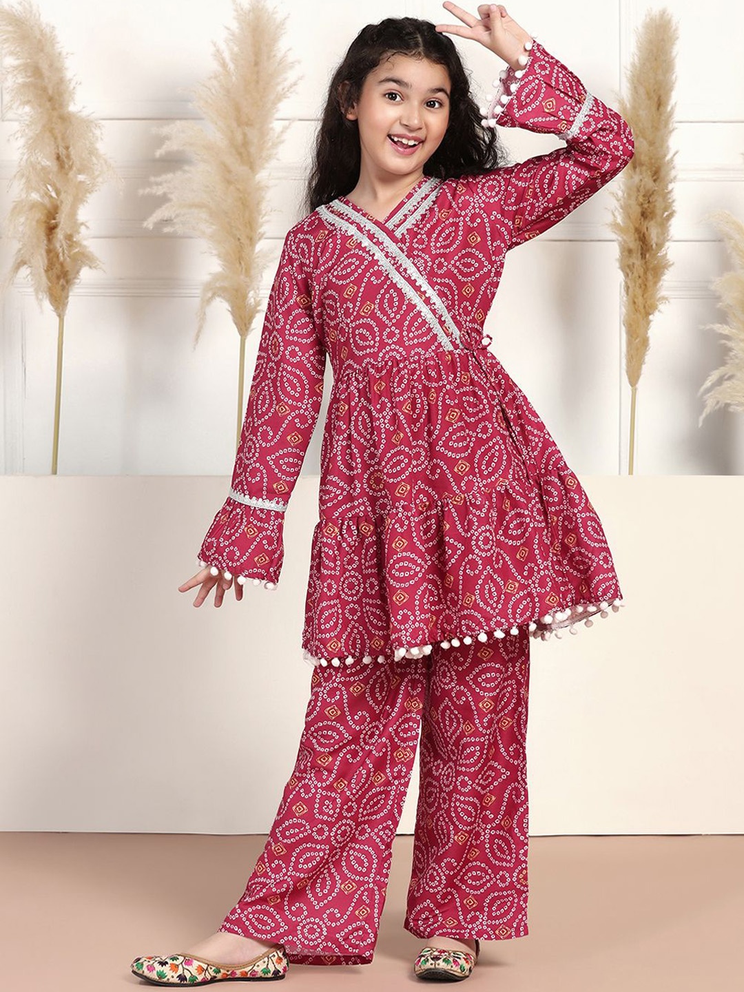 

BAESD Girls Bandhani Printed Gotta Patti Kurta with Trouser, Maroon