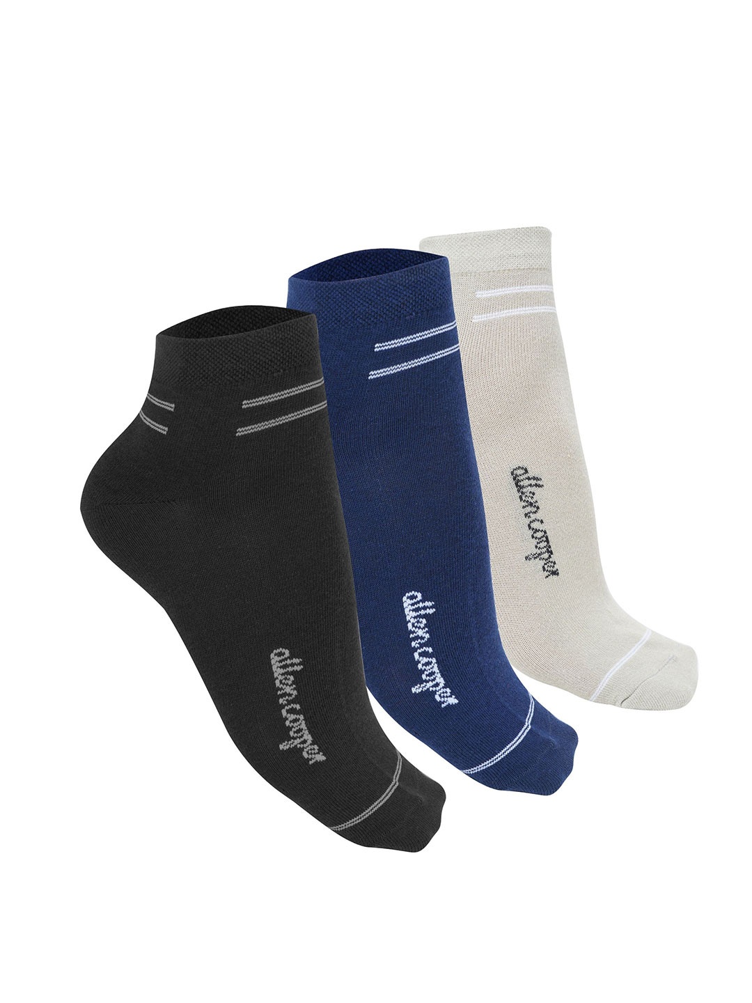 

Allen Cooper Unisex Pack Of 3 Striped Pure Cotton Ankle Length Socks, White