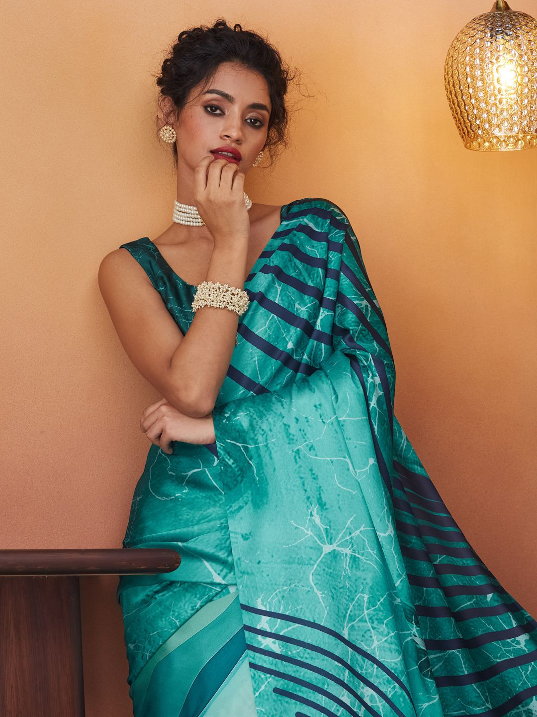 

RACHNA Satin Ready to Wear Saree, Turquoise blue