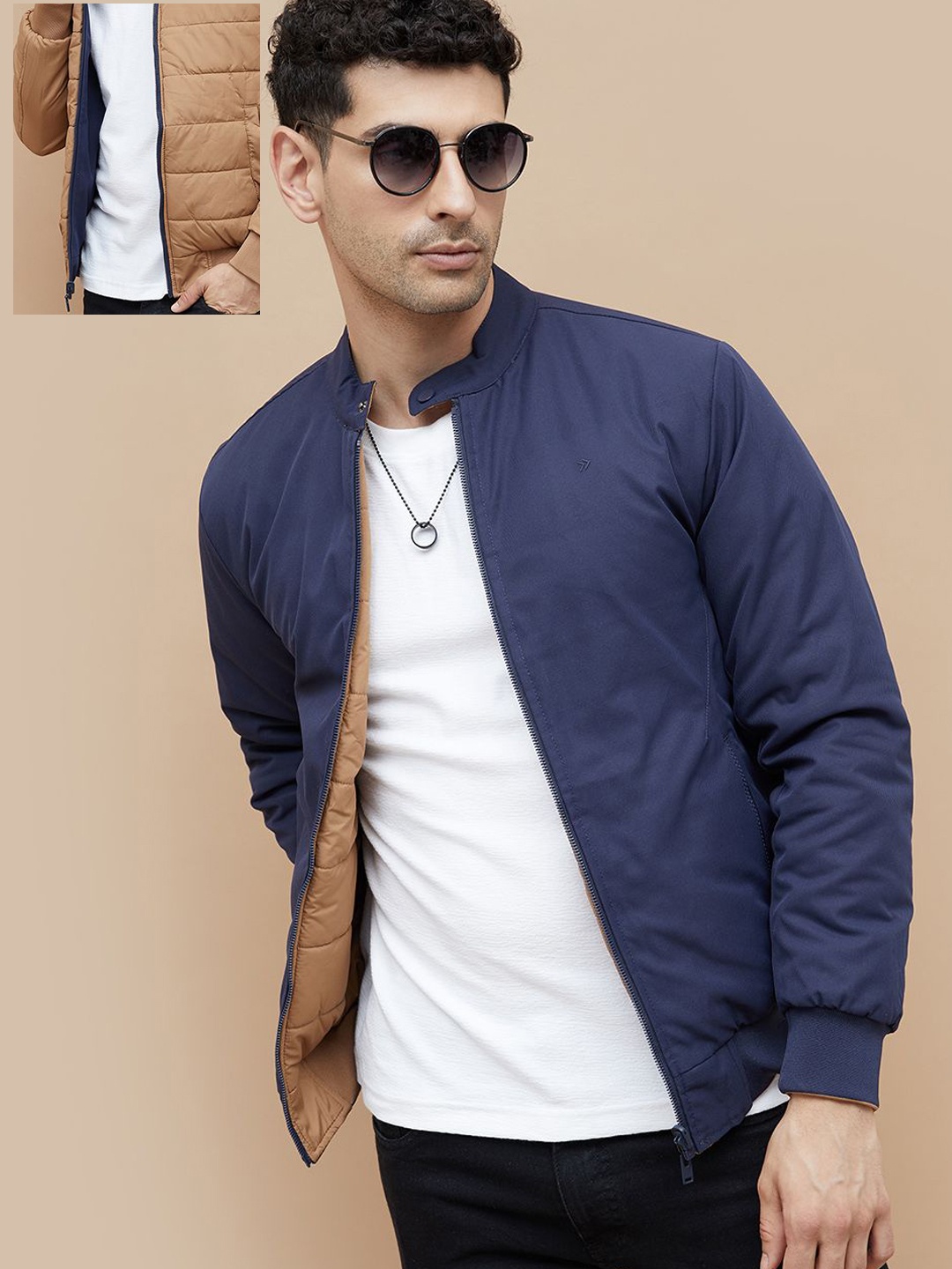 

CODE by Lifestyle Men Mandarin Collar Solid Casual Padded Jacket, Navy blue