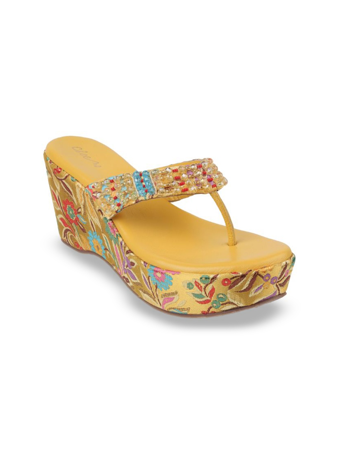 

Cheemo Women Open Back Embellished Wedge Sandals, Yellow