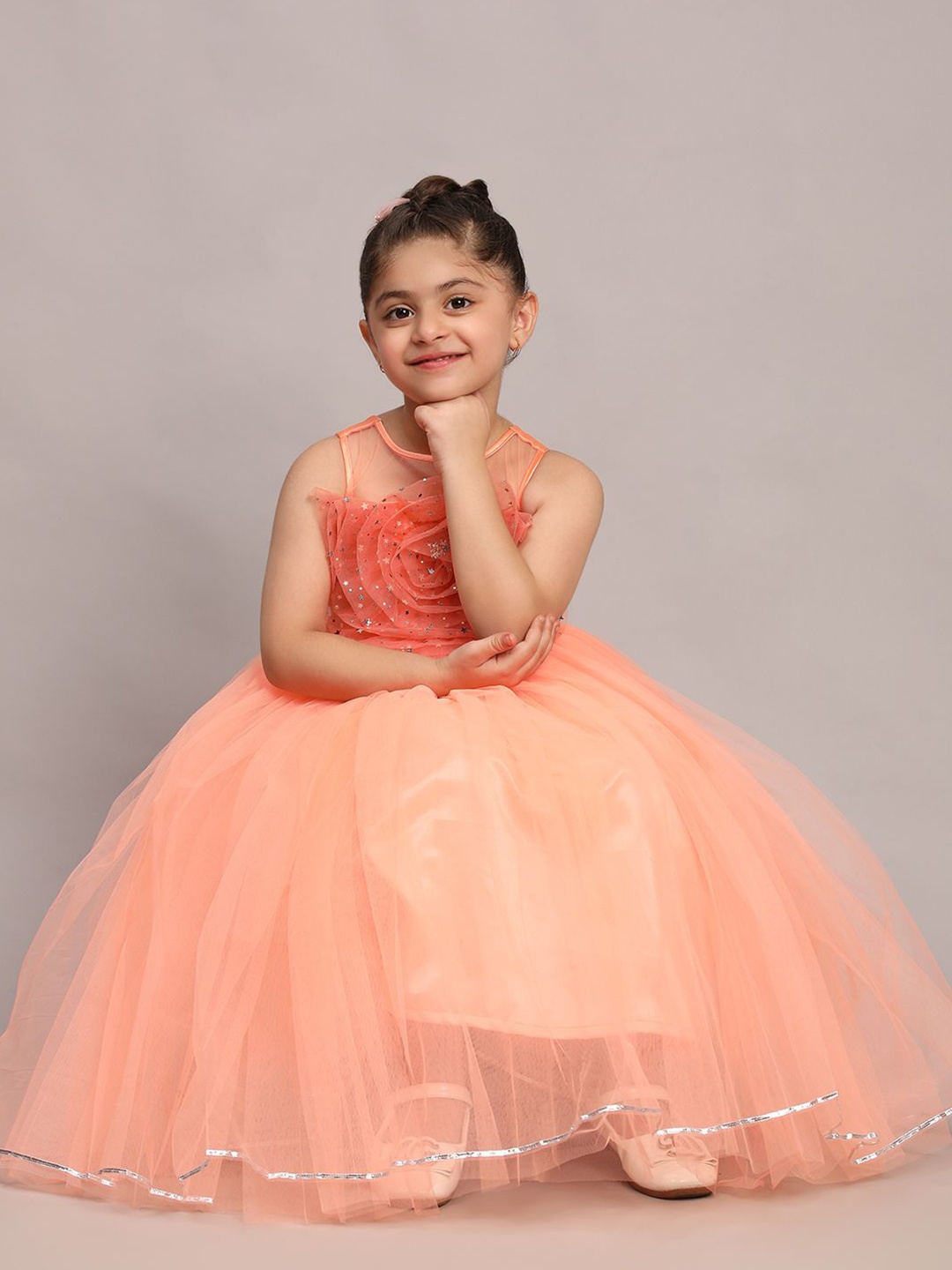 

Toy Balloon kids Girls Embellished Net Fit & Flare Maxi Dress, Orange