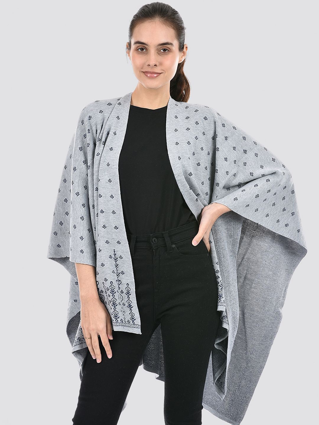 

American Eye Self Design Open Front Acrylic Shrug, Grey