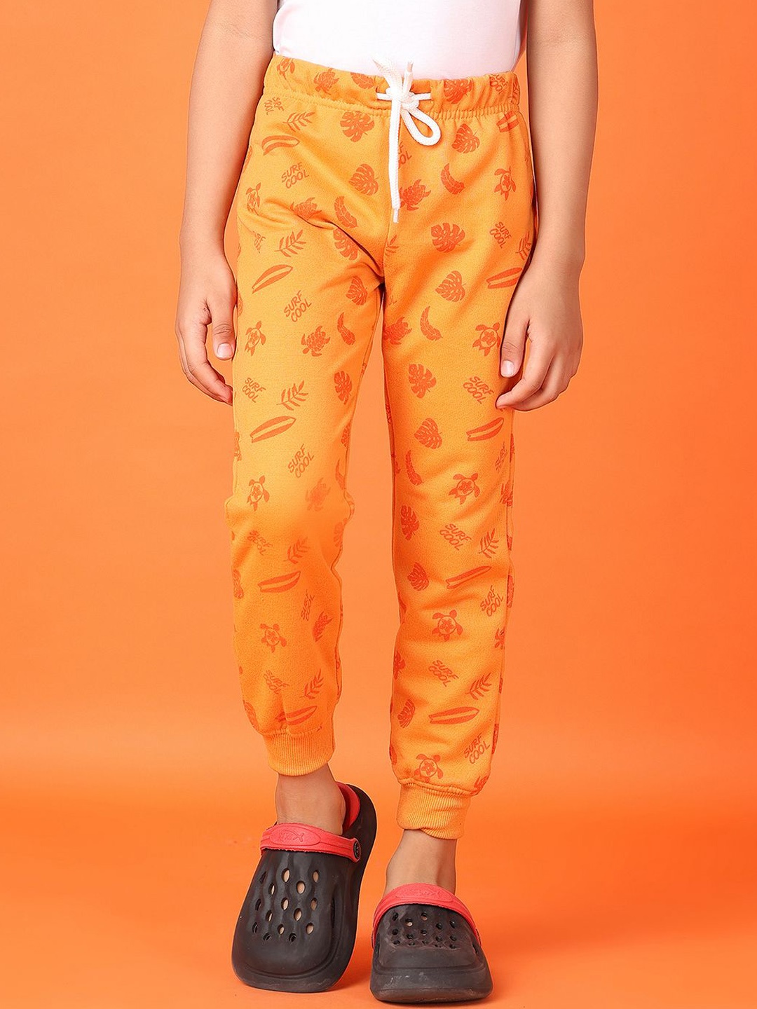 

V-Mart Boys Graphic Printed Mid-Rise Joggers, Orange