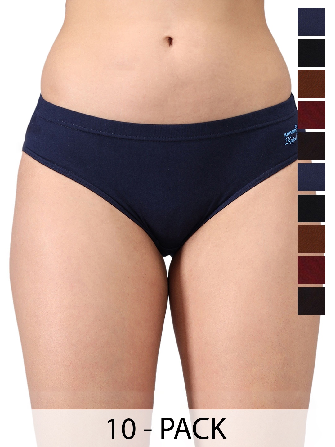 

KANSAL Pack Of 10 Women Cotton Mid-Rise Hipster Briefs, Blue