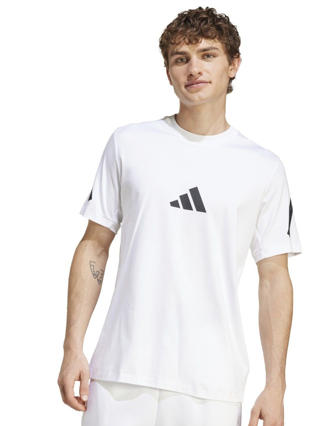 

ADIDAS Men Brand Logo Printed Round Neck Cotton T-shirt, White