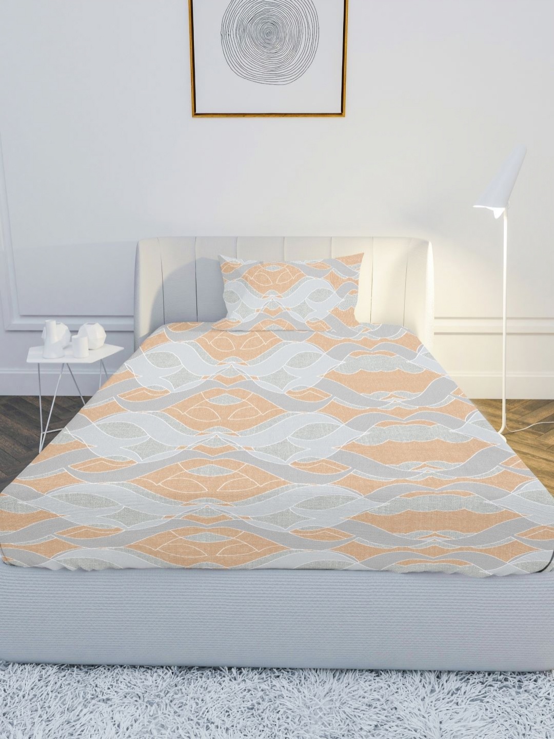 

MAYFAIR HOMES LONDON Grey Geometric Printed 144 TC Single Bedsheet Set 2.24 x 1.52m