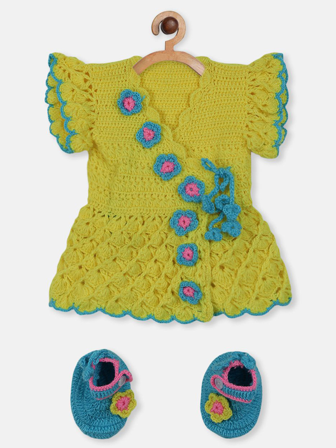 

CHUTPUT Unisex Kids Pure Wool Hand knitted Crochet Sweater and Booties, Yellow