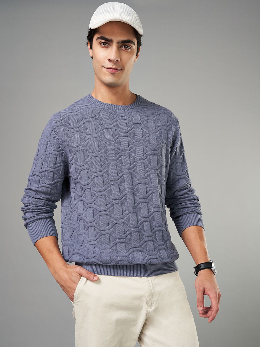 

BYFORD by Pantaloons Men Cable Knit Pullover, Blue