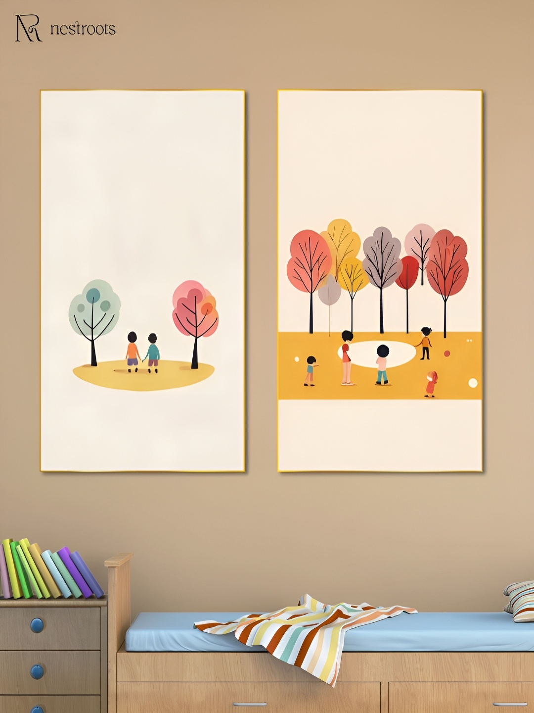 

nestroots Children's Joyful Beige & Red 2 Pieces Canvas Wall Art