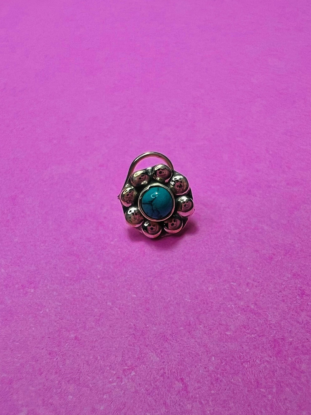 

Arte Jewels Sterling Silver Turquoise Stone Studded Oxidised Stud Nosepin