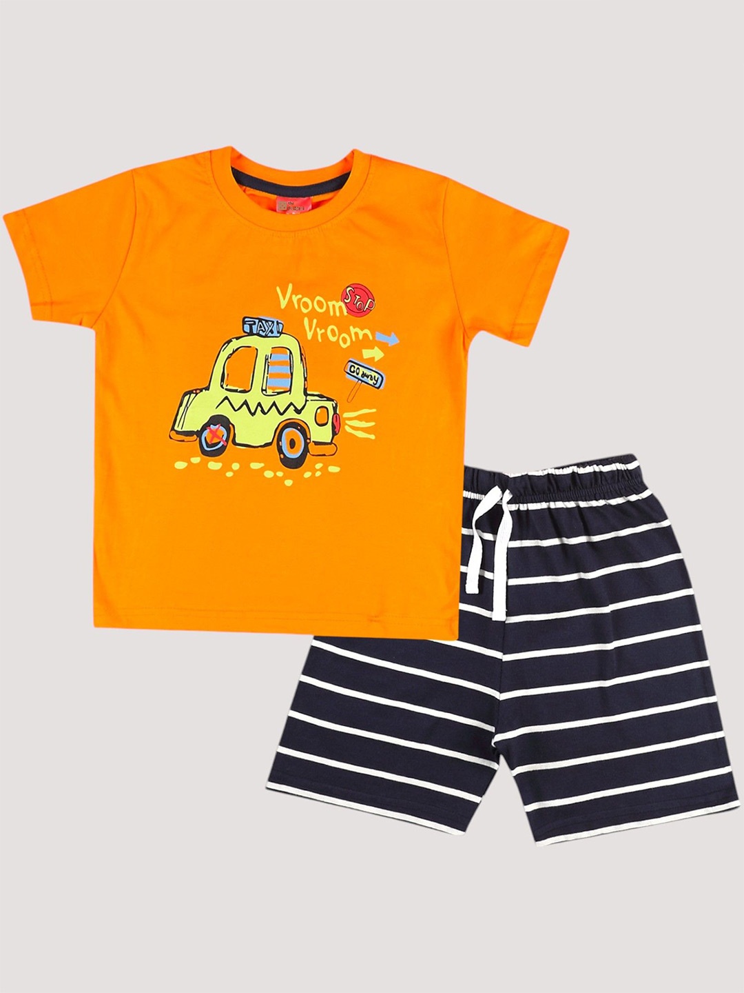 

The Pachisi Boys Graphic Printed Pure Cotton T-shirt with Shorts, Orange