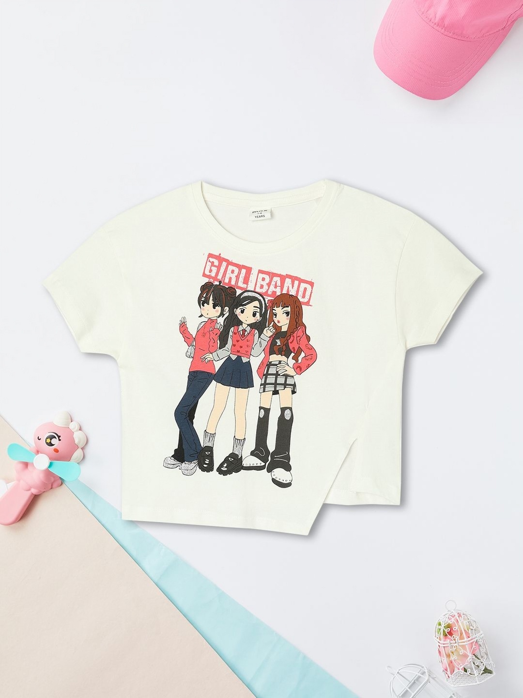 

max Girls Graphic Printed Round Neck Cotton T-shirt, White
