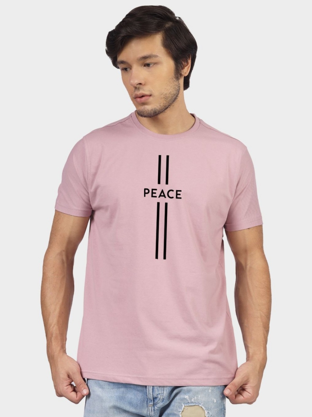 

Greylongg Men Typography Printed Round Neck Cotton T-shirt, Pink