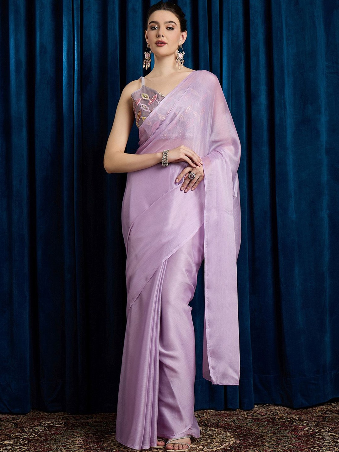 

Anouk Rustic Solid Saree with Matching Blouse Piece, Lavender