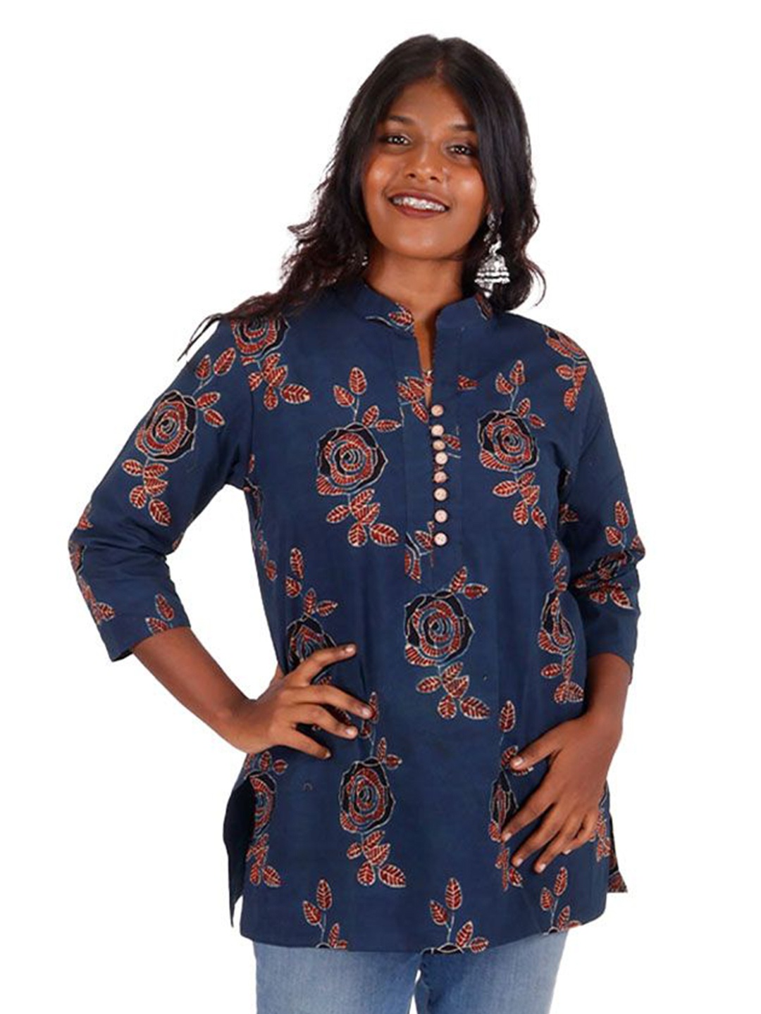 

Avishya Women Floral Printed Pure Cotton Kurti, Blue