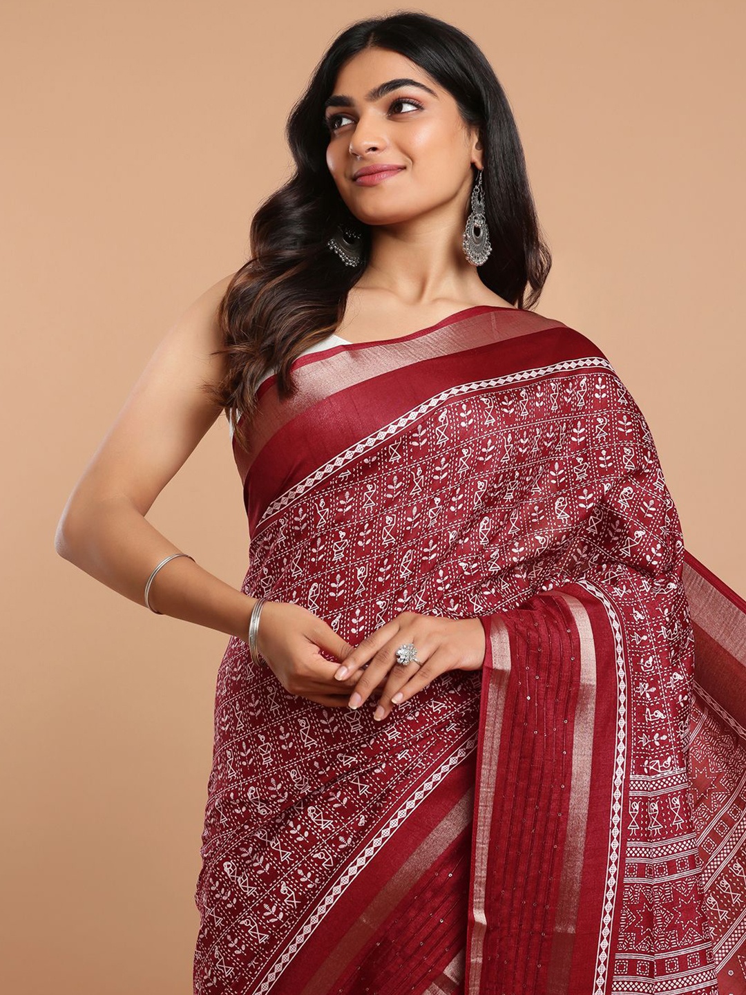 

Kalyan Silks Ethnic Motifs Printed Baluchari Saree, Maroon