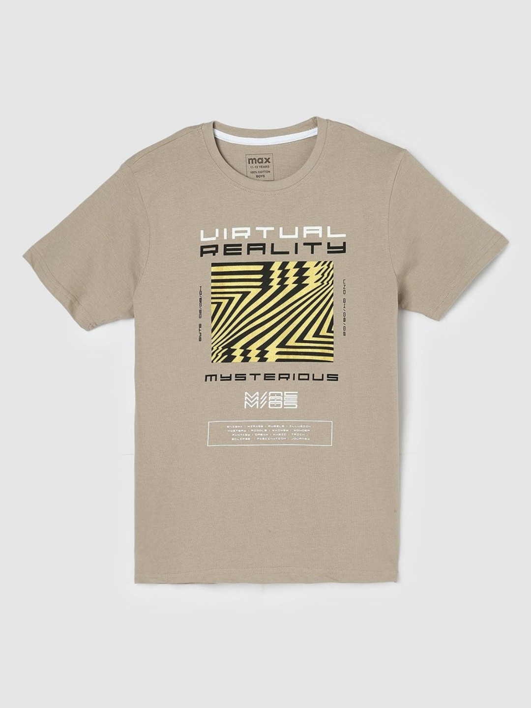 

max Boys Graphic Printed Round Neck Cotton T-shirt, Beige
