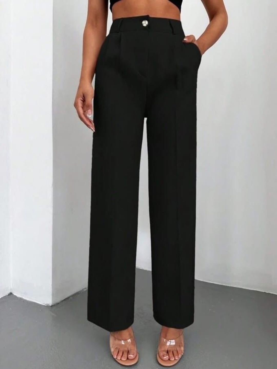 

Next One Women High-Rise Pleated Korean Trousers, Black