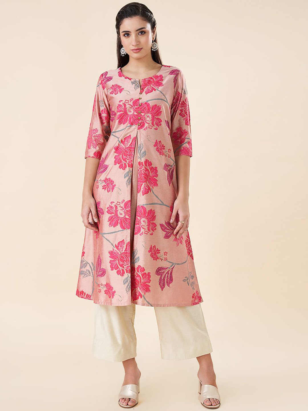 

RANGMANCH BY PANTALOONS Floral Printed A-Line Kurta, Rust