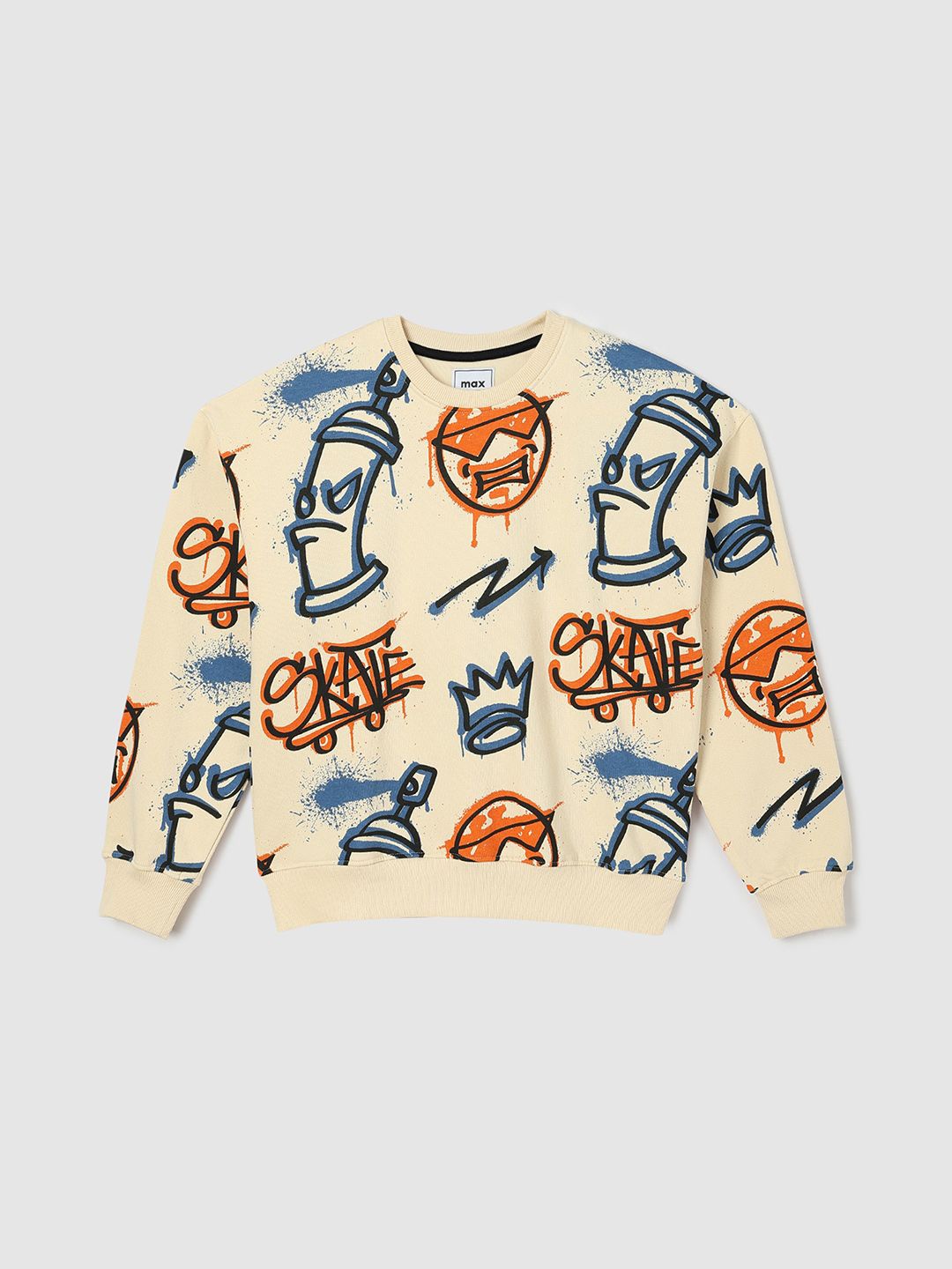 

max Boys Humour and Comic Printed Cotton Sweatshirt, Cream