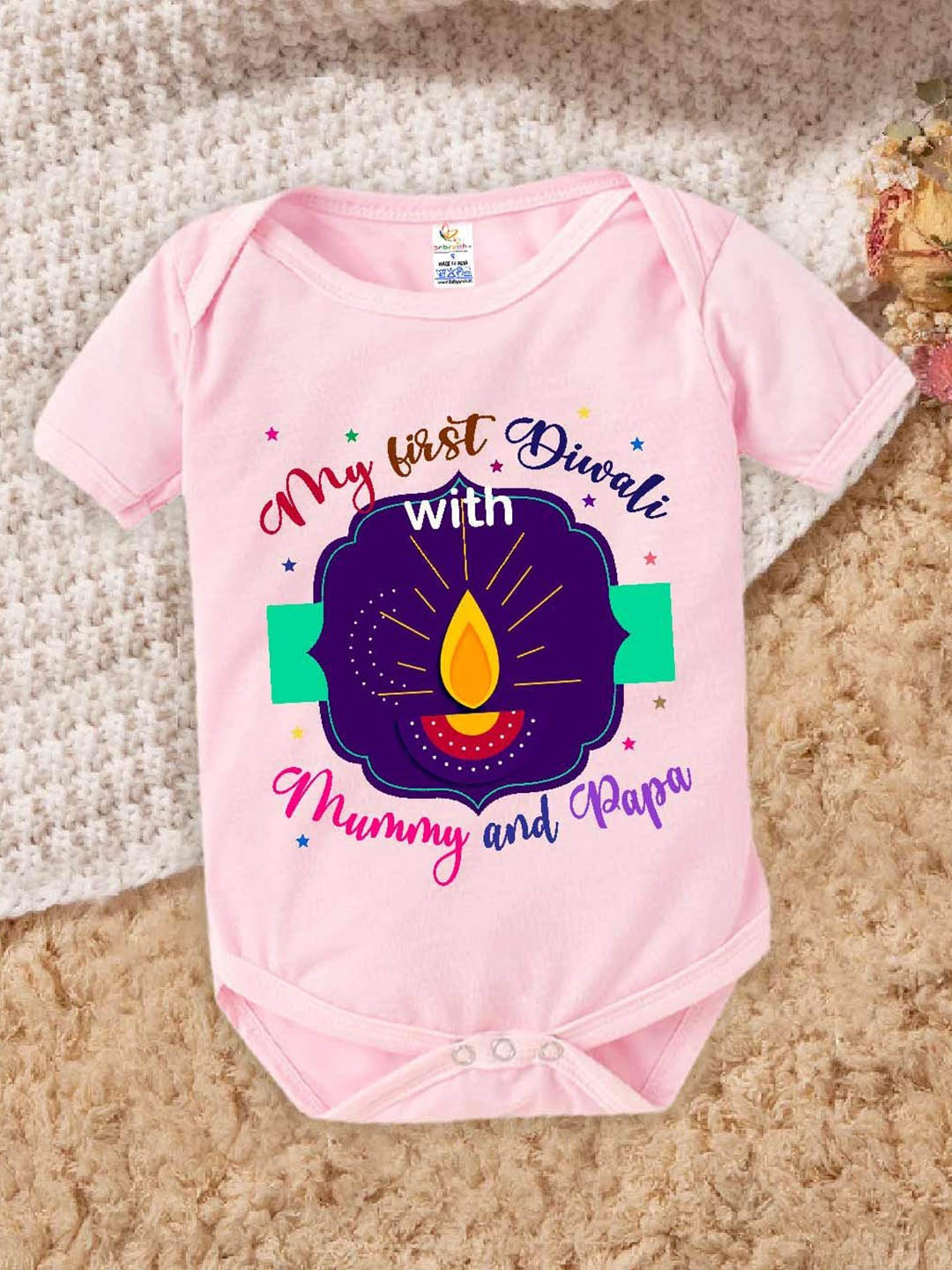 

Babywish Kids Diwali Printed Cotton Bodysuit, Pink