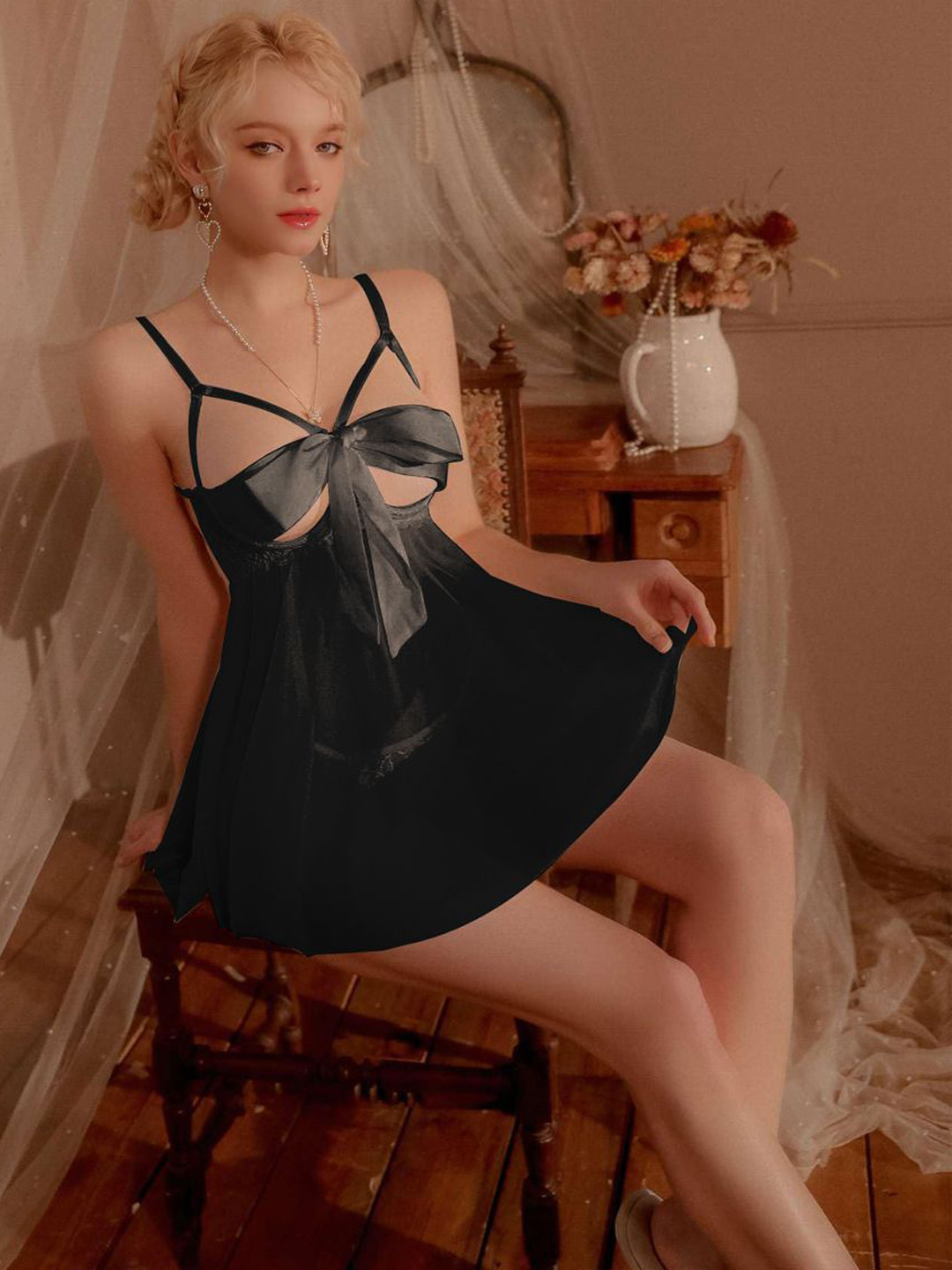 

VAGHBHATT Women Shoulder Straps Baby Doll, Black