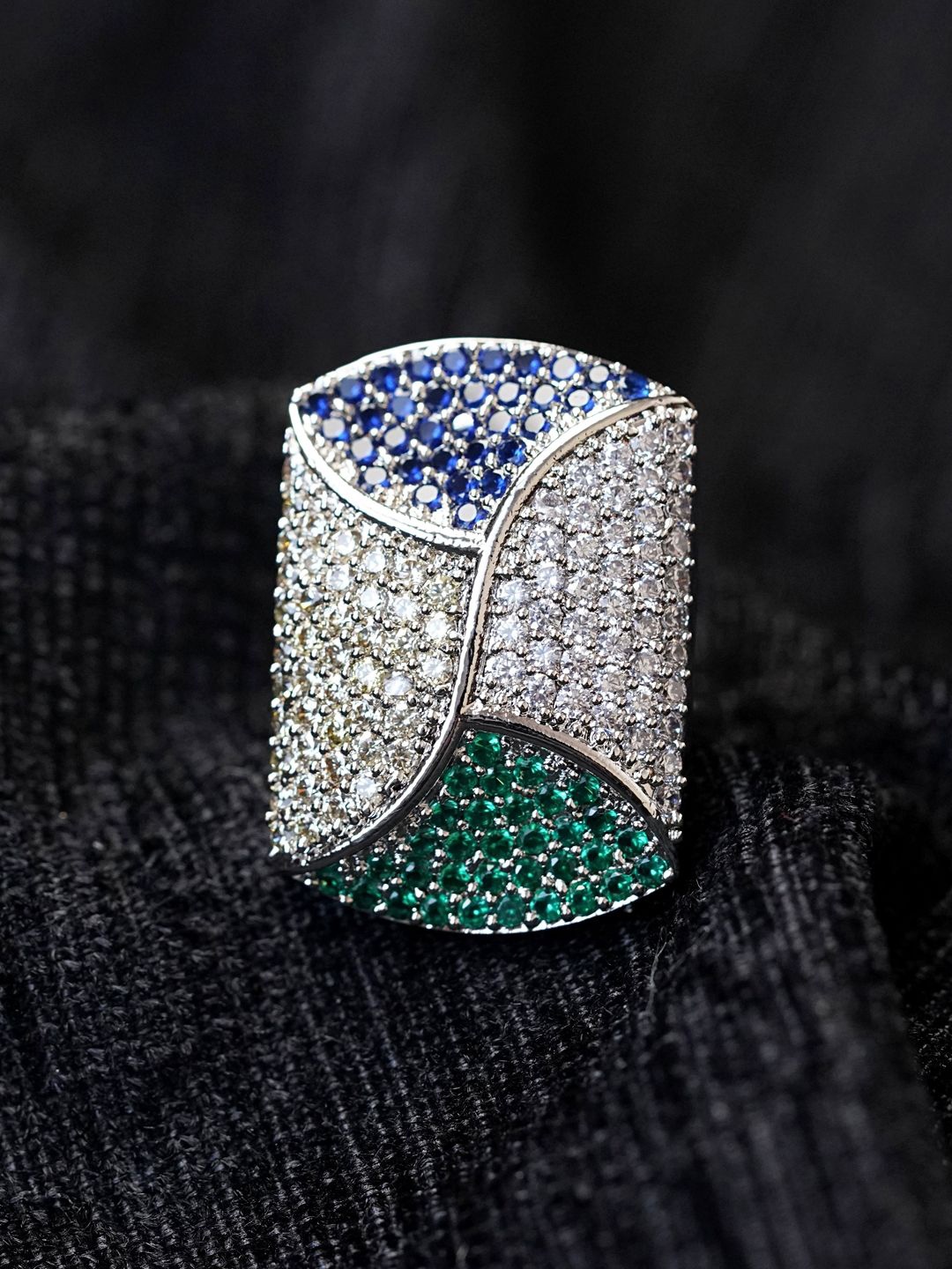 

Zoey Silver-Plated American Diamond-Studded Finger Ring