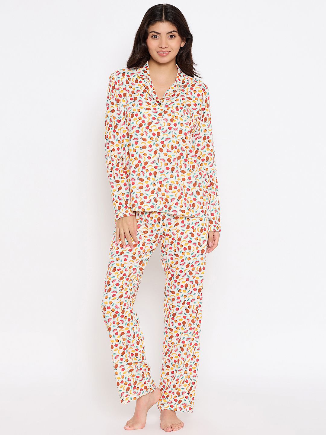 

Antimony Women Tutty Fruity Printed Night suit, White