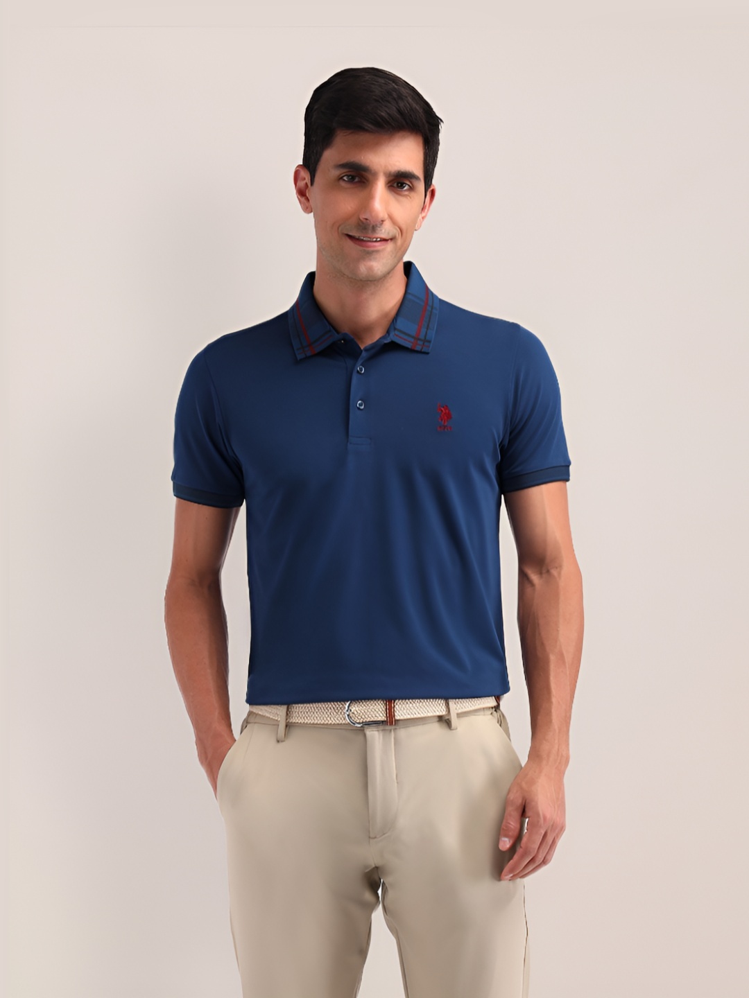 

U.S. Polo Assn. Men Solid Polo Collar Slim Fit T-shirt, Blue