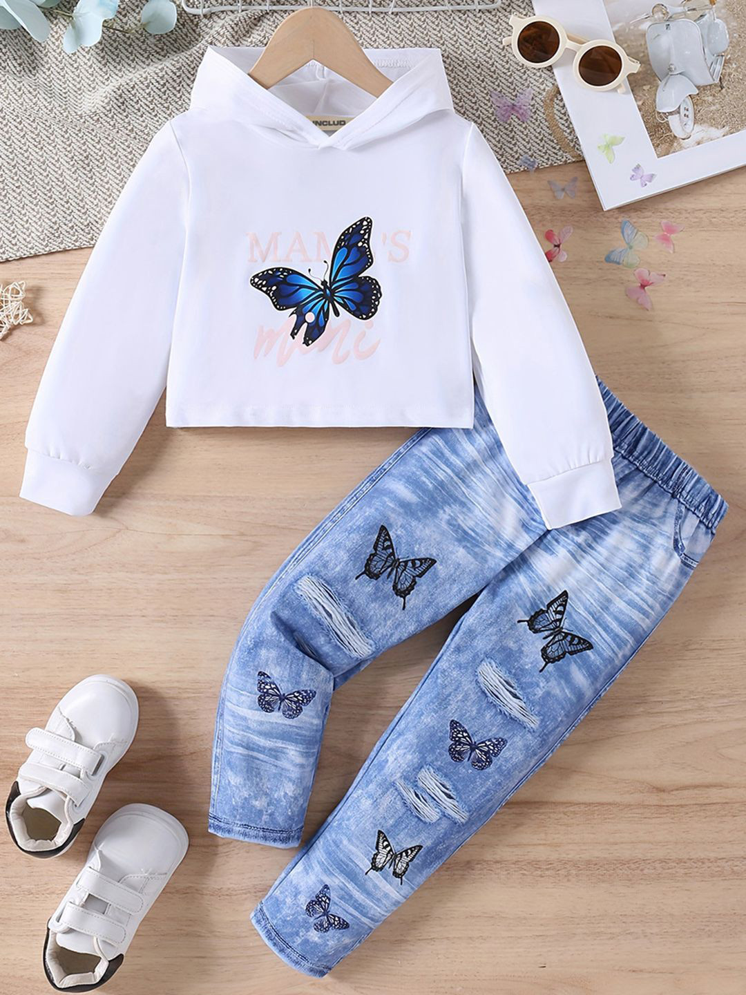 

INCLUD Girls Printed Hooded Sweatshirt with Joggers Clothing Set, White