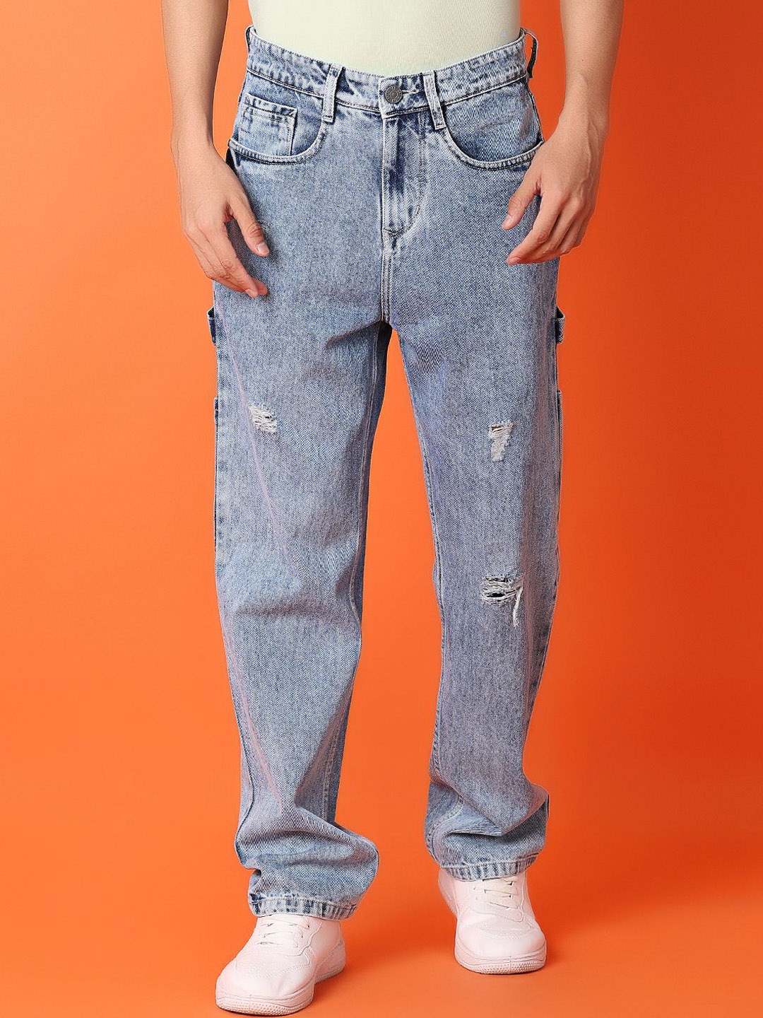 

V-Mart Men Cotton Relaxed Fit Mildly Distressed Heavy Fade Casual Jeans, Blue