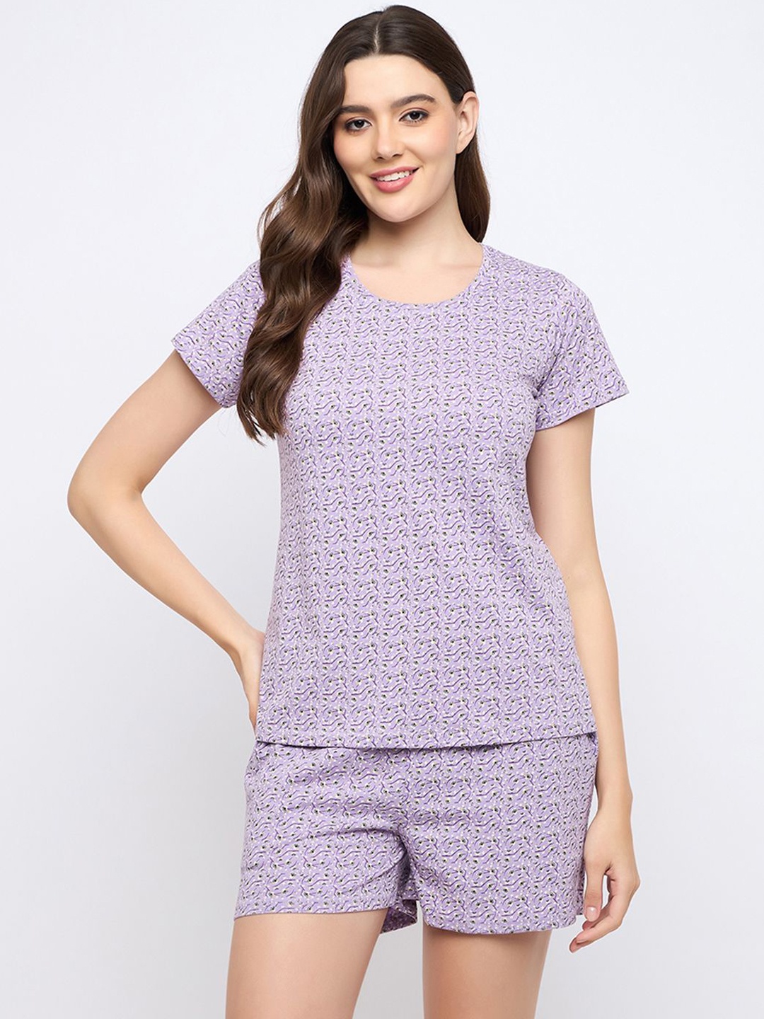 

Clovia Women Printed Night suit, Purple