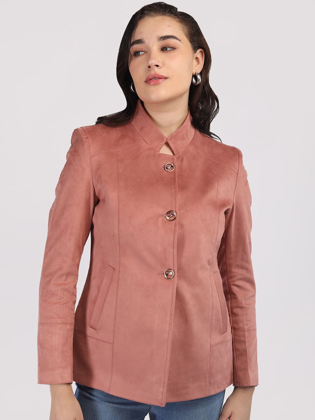 

PROTEX Women Long Sleeved Stand Collar Coats, Peach