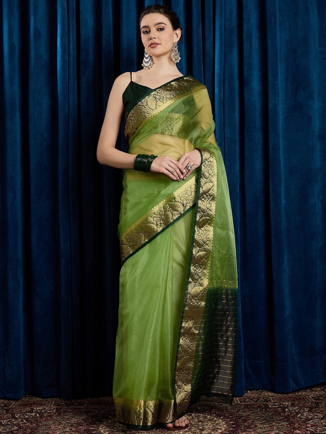 

Anouk Rustic Zari Organza Saree, Green