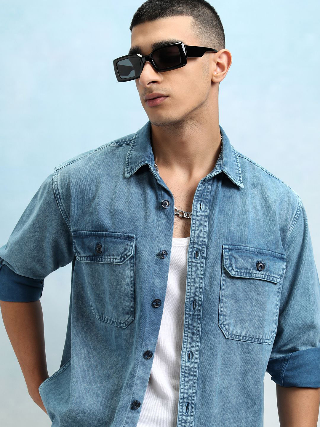 

Highlander Men Resort Collar Half Sleeve Oversized Shirt, Blue
